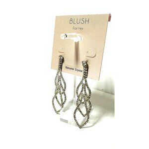 VTG Blush For Her Sparkling Genuine Crystal Drop Dangle Earrings Silver-tone 3"